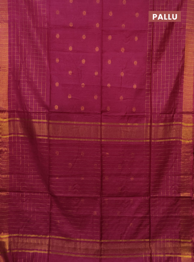 Semi bamboo saree magenta pink with allover zari checked pattern and zari woven border