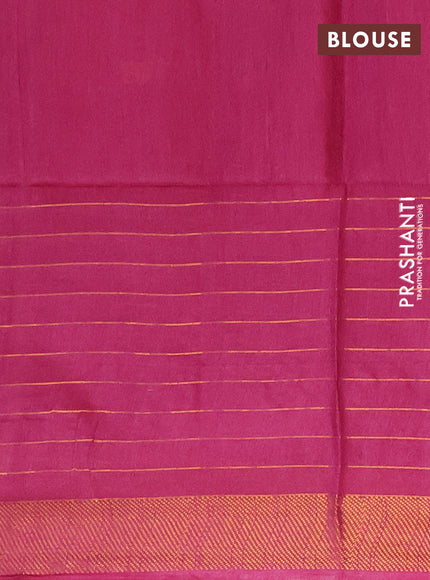 Semi bamboo saree magenta pink with allover zari checked pattern and zari woven border