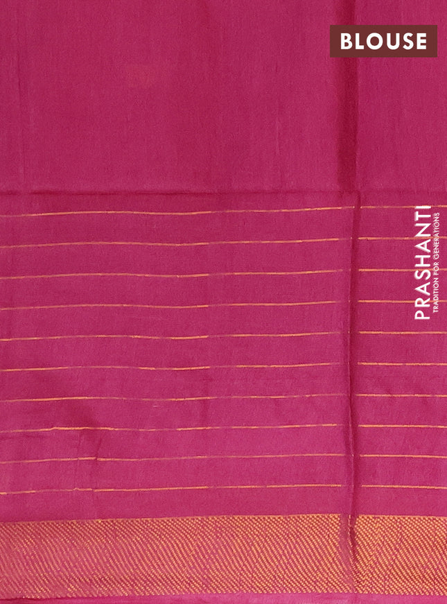 Semi bamboo saree magenta pink with allover zari checked pattern and zari woven border
