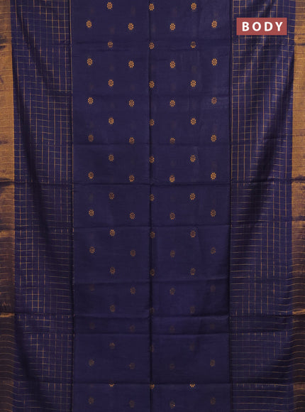 Semi bamboo saree navy blue with allover zari checked pattern and zari woven border