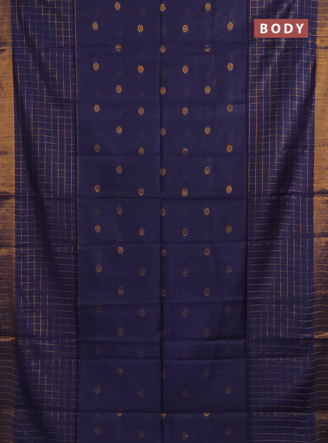 Semi bamboo saree navy blue with allover zari checked pattern and zari woven border