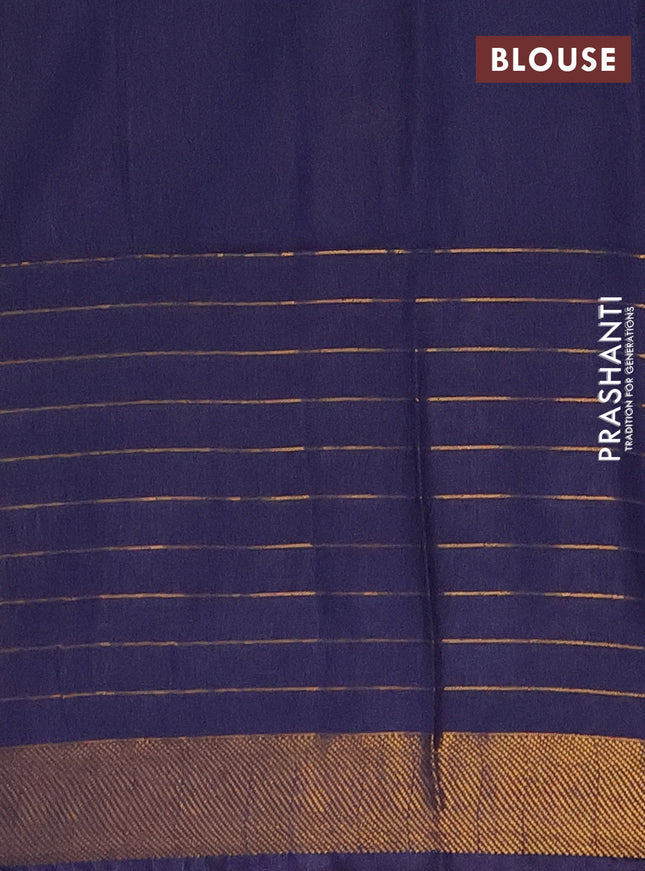 Semi bamboo saree navy blue with allover zari checked pattern and zari woven border
