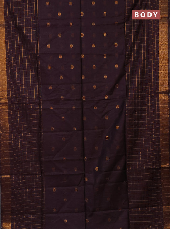 Semi bamboo saree deep wine with allover zari checked pattern and zari woven border