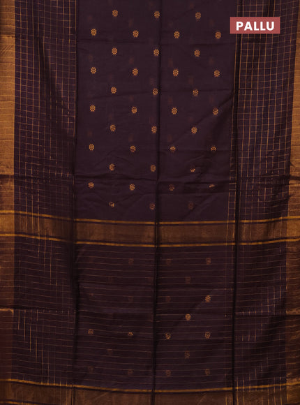 Semi bamboo saree deep wine with allover zari checked pattern and zari woven border