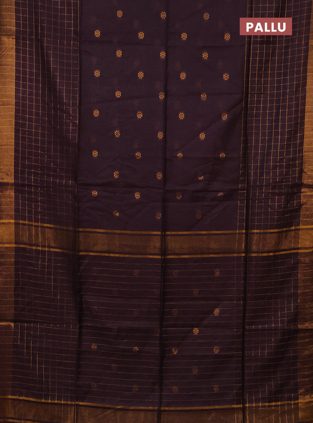 Semi bamboo saree deep wine with allover zari checked pattern and zari woven border