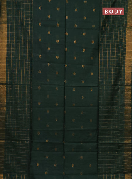 Semi bamboo saree green with allover zari checked pattern and zari woven border