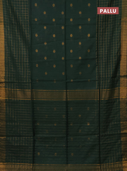 Semi bamboo saree green with allover zari checked pattern and zari woven border