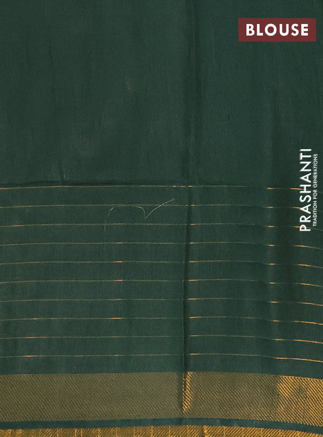 Semi bamboo saree green with allover zari checked pattern and zari woven border