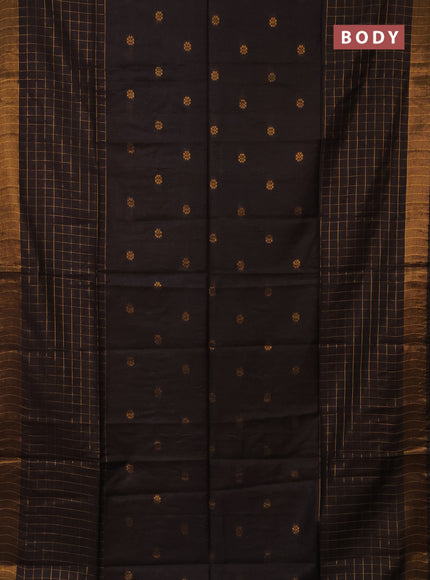 Semi bamboo saree brown with allover zari checked pattern and zari woven border