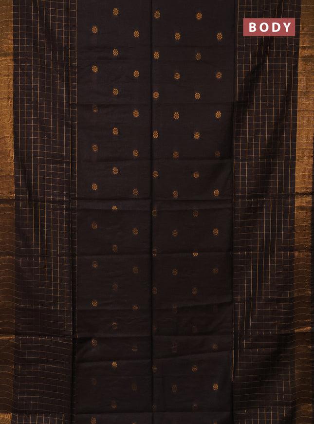 Semi bamboo saree brown with allover zari checked pattern and zari woven border