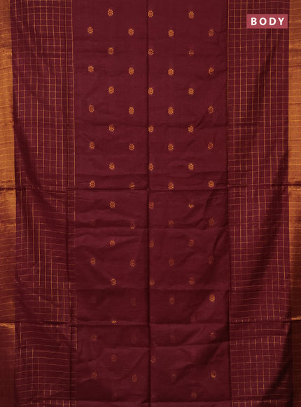 Semi bamboo saree deep maroon with allover zari checked pattern and zari woven border