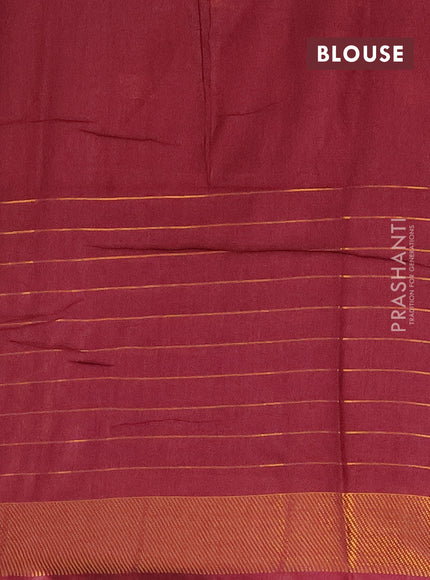 Semi bamboo saree deep maroon with allover zari checked pattern and zari woven border