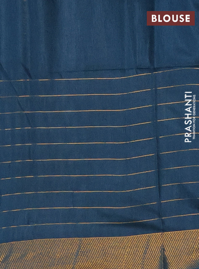 Semi bamboo saree peacock blue with allover zari checked pattern and zari woven border