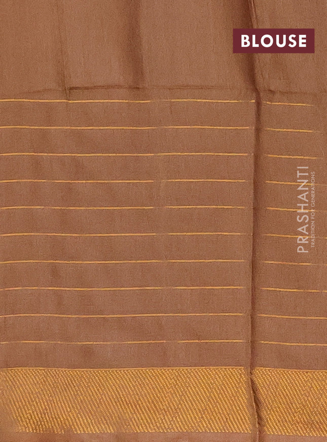 Semi bamboo saree dark sandal with allover zari checked pattern and zari woven border