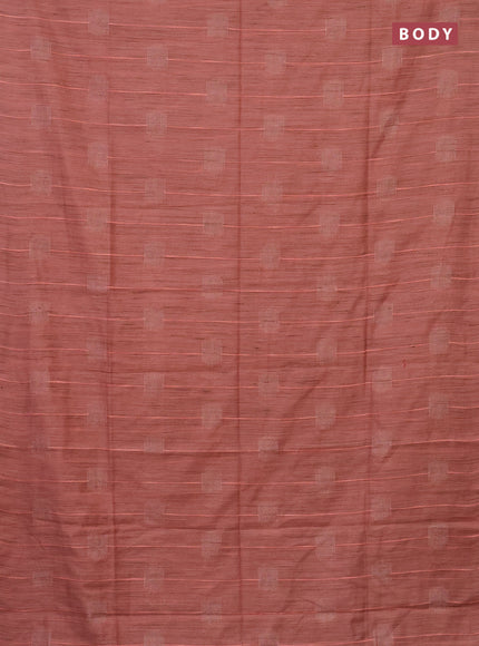 Semi bamboo saree peach shade with woven buttas and zari woven piping border
