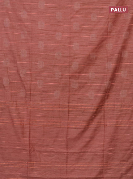 Semi bamboo saree peach shade with woven buttas and zari woven piping border