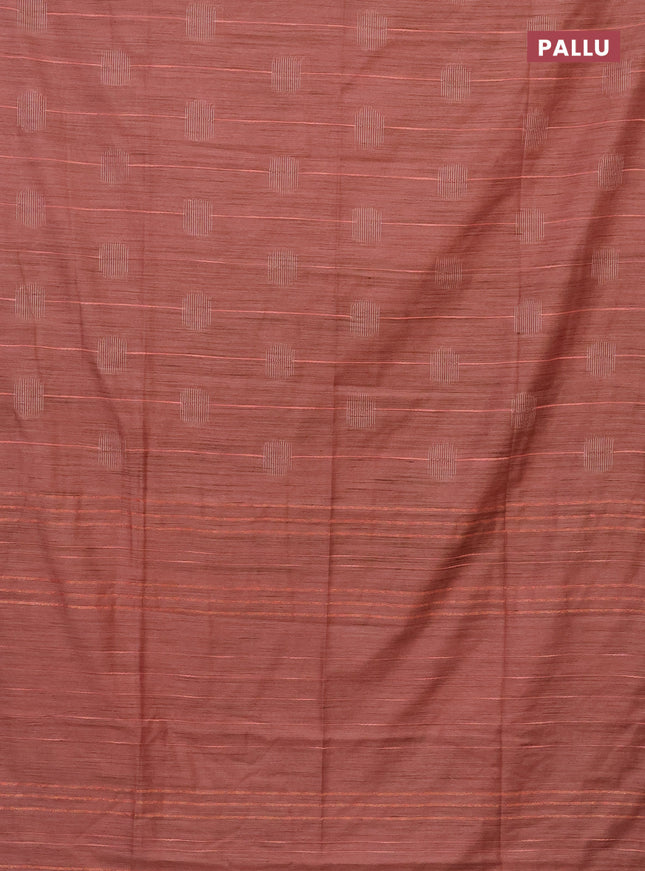 Semi bamboo saree peach shade with woven buttas and zari woven piping border