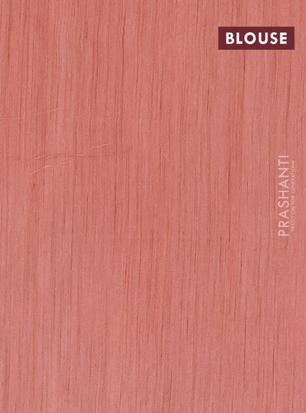 Semi bamboo saree peach shade with woven buttas and zari woven piping border