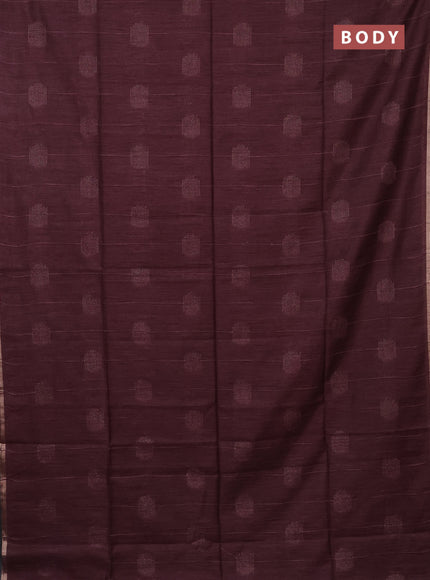 Semi bamboo saree wine shade with woven buttas and zari woven piping border