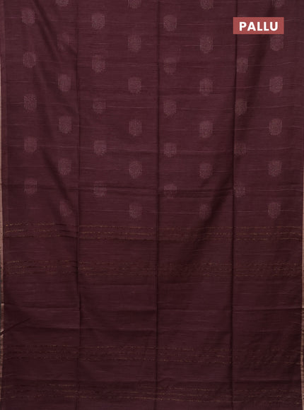 Semi bamboo saree wine shade with woven buttas and zari woven piping border