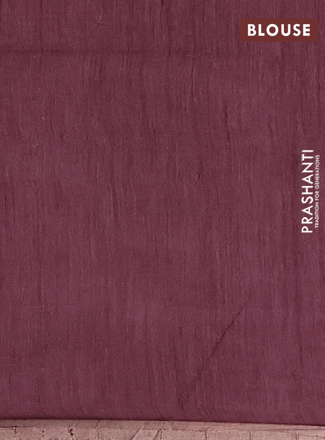 Semi bamboo saree wine shade with woven buttas and zari woven piping border