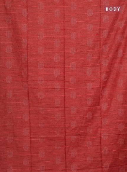 Semi bamboo saree red with woven buttas and zari woven piping border