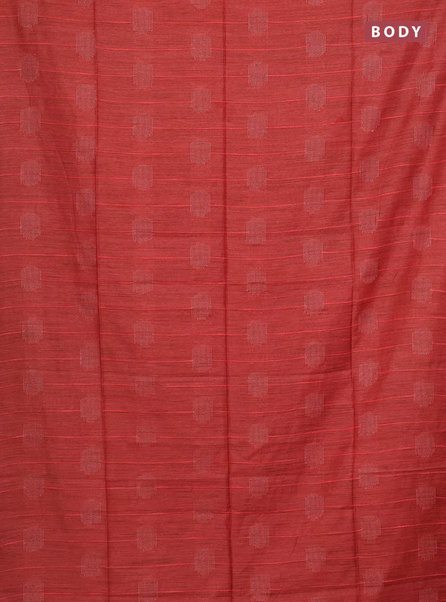 Semi bamboo saree red with woven buttas and zari woven piping border