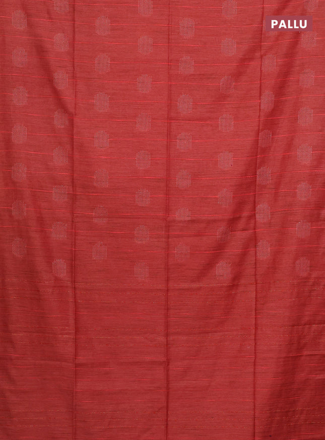 Semi bamboo saree red with woven buttas and zari woven piping border