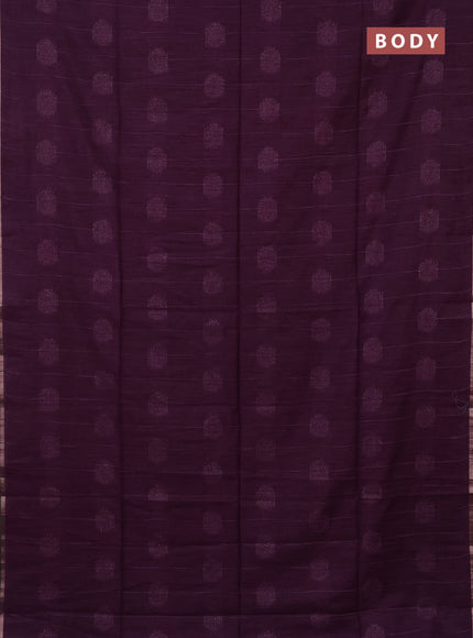 Semi bamboo saree purple with woven buttas and zari woven piping border