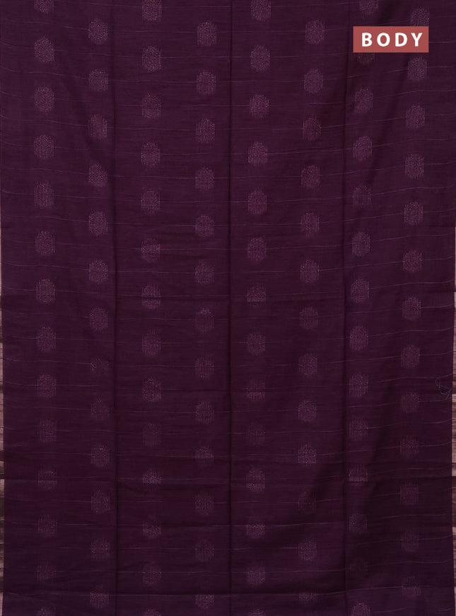 Semi bamboo saree purple with woven buttas and zari woven piping border