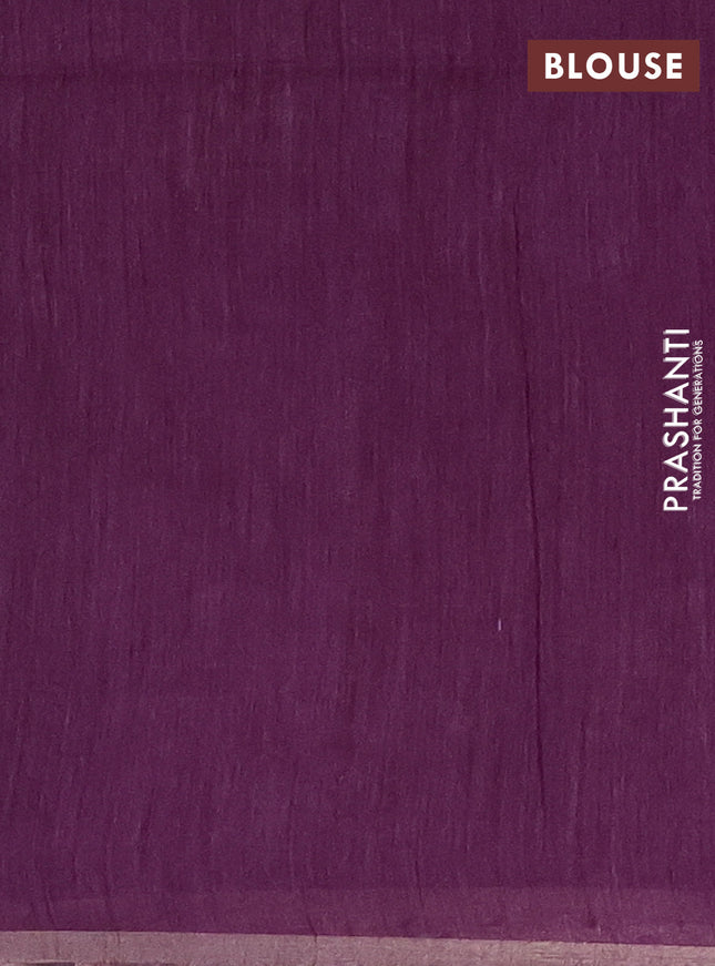 Semi bamboo saree purple with woven buttas and zari woven piping border