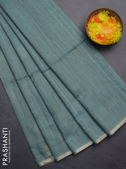 Semi bamboo saree pastel blue with woven buttas and zari woven piping border