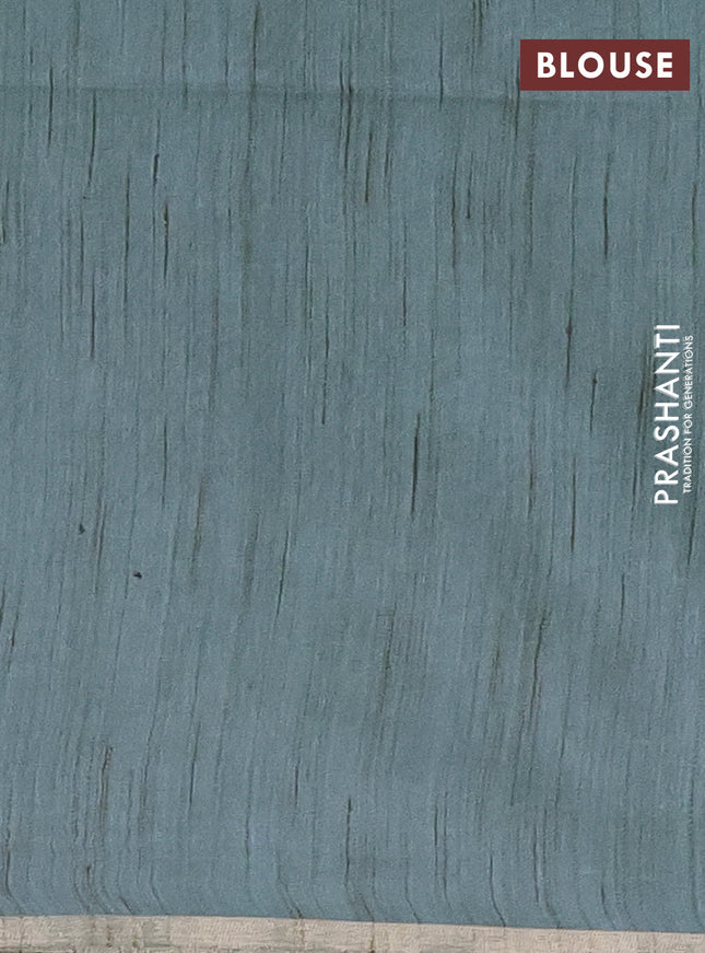 Semi bamboo saree pastel blue with woven buttas and zari woven piping border