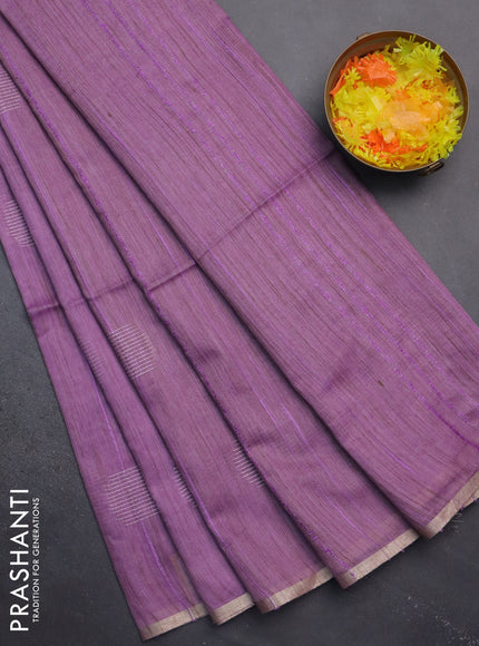 Semi bamboo saree lavender with woven buttas and zari woven piping border