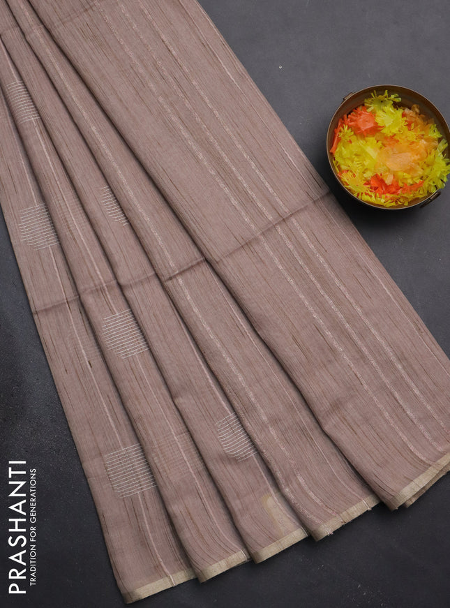 Semi bamboo saree beige with woven buttas and zari woven piping border