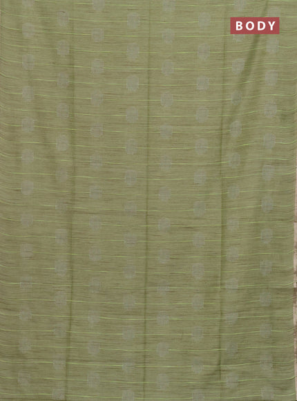 Semi bamboo saree pista green with woven buttas and zari woven piping border