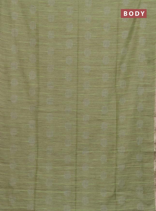 Semi bamboo saree pista green with woven buttas and zari woven piping border