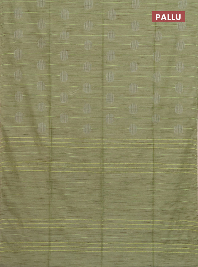 Semi bamboo saree pista green with woven buttas and zari woven piping border