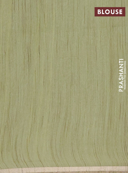 Semi bamboo saree pista green with woven buttas and zari woven piping border