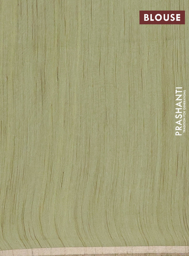 Semi bamboo saree pista green with woven buttas and zari woven piping border