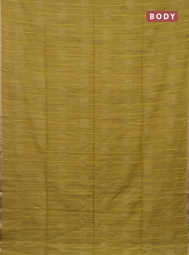 Semi bamboo saree yellow with woven buttas and zari woven piping border