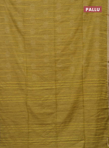 Semi bamboo saree yellow with woven buttas and zari woven piping border