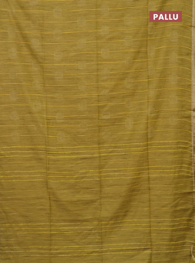 Semi bamboo saree yellow with woven buttas and zari woven piping border