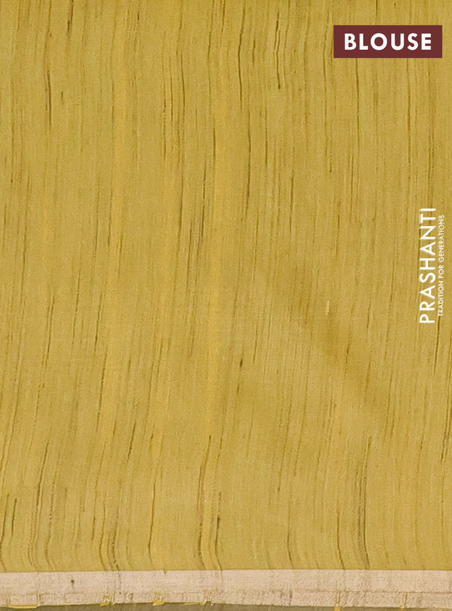 Semi bamboo saree yellow with woven buttas and zari woven piping border