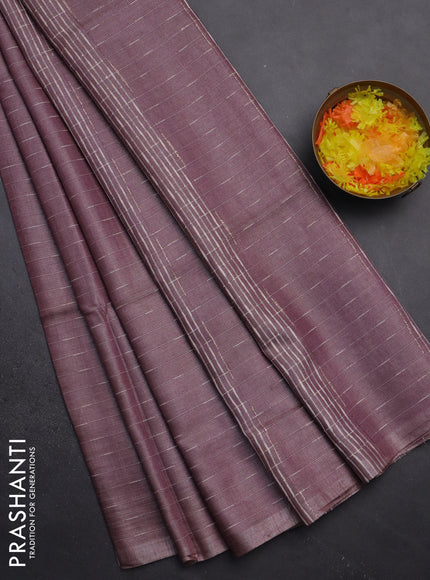 Semi bamboo tissue saree mild purple with allover thread weaves in borderless style