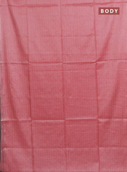 Semi bamboo tissue saree peach shade with allover thread weaves in borderless style