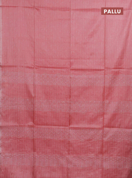 Semi bamboo tissue saree peach shade with allover thread weaves in borderless style