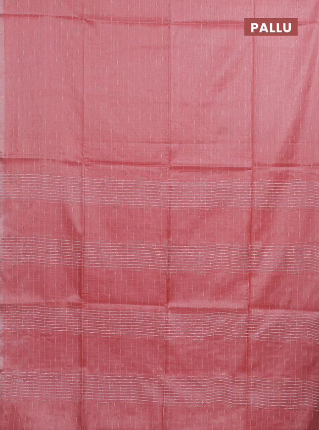 Semi bamboo tissue saree peach shade with allover thread weaves in borderless style