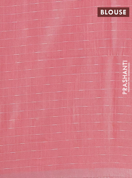 Semi bamboo tissue saree peach shade with allover thread weaves in borderless style