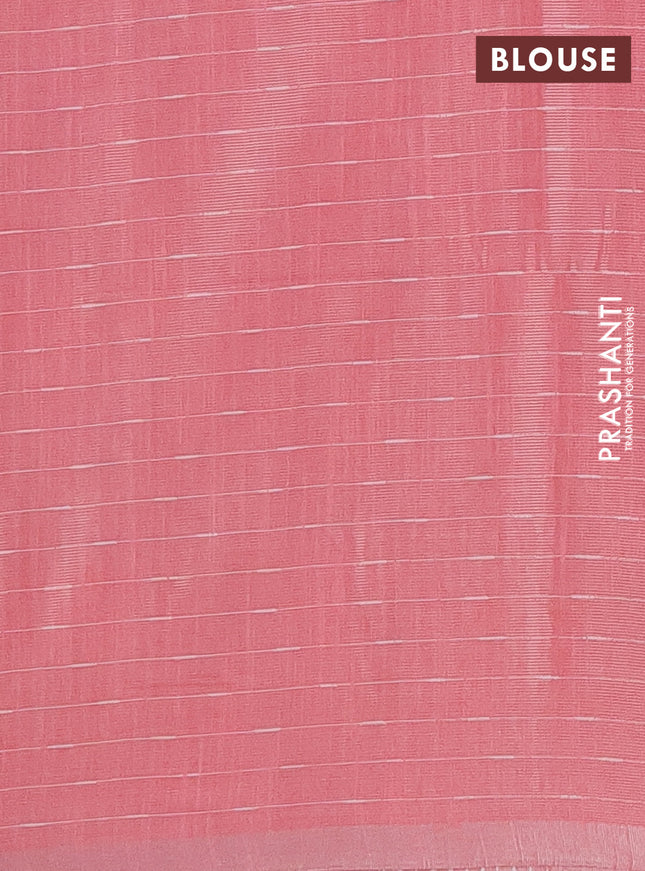 Semi bamboo tissue saree peach shade with allover thread weaves in borderless style